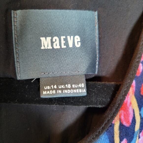 Maeve Womens Elia Floral Dress Size 14 Blue Cold-Shoulder Keyhole Trad Wide - Picture 4 of 10